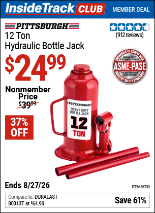 www.hfqpdb.com - PITTSBURGH 12 TON HYDRAULIC BOTTLE JACK Lot No. 56739