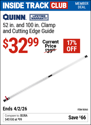 Harbor Freight QUINN 52 IN. AND 100 IN. CLAMP AND CUTTING EDGE GUIDE coupon