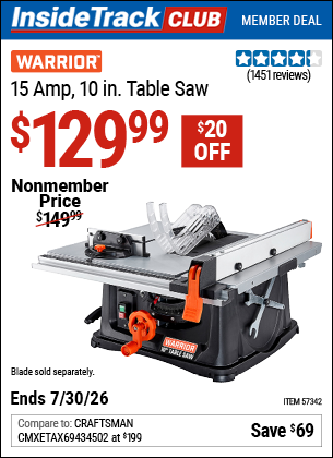 www.hfqpdb.com - WARRIOR 15 AMP, 10 IN. TABLE SAW Lot No. 57342