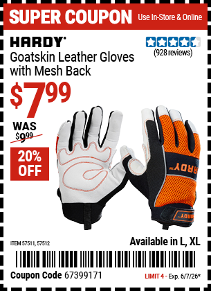 www.hfqpdb.com - HARDY GOATSKIN LEATHER GLOVES WITH MESH BACK Lot No. 57512/57511