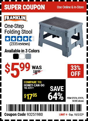 Harbor Freight FRANKLIN ONE-STEP FOLDING STOOL coupon