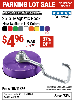 www.hfqpdb.com - U.S. GENERAL 25 LB. MAGNETIC HOOK Lot No. 58830/58051/58052/58106/58054/58069/58053/58055