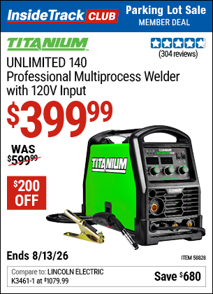 www.hfqpdb.com - TITANIUM UNLIMITED 140 PROFESSIONAL MULTIPROCESS WELDER WITH 120V INPUT Lot No. 58828