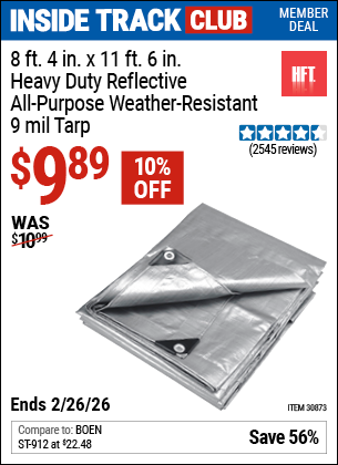 www.hfqpdb.com - HFT 8 FT. 4 IN. X 11 FT. 6 IN. HEAVY DUTY REFLECTIVE ALL-PURPOSE WEATHER-RESISTANT 9 MIL TARP Lot No. 30873