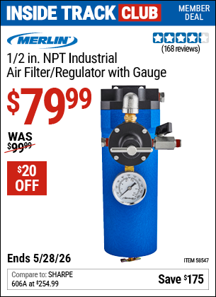 www.hfqpdb.com - MERLIN 1/2 IN. NPT INDUSTRIAL AIR FILTER/REGULATOR WITH GAUGE Lot No. 58547