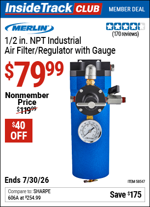 www.hfqpdb.com - MERLIN 1/2 IN. NPT INDUSTRIAL AIR FILTER/REGULATOR WITH GAUGE Lot No. 58547