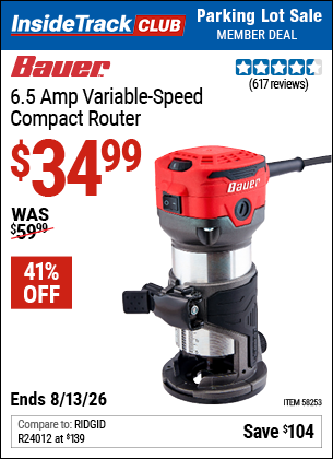 www.hfqpdb.com - BAUER 6.5 AMP VARIABLE-SPEED COMPACT ROUTER Lot No. 58253