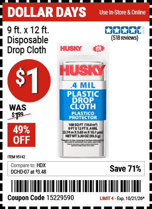 www.hfqpdb.com - HUSKY 9 FT. X 12 FT. DISPOSABLE DROP CLOTH Lot No. 95142