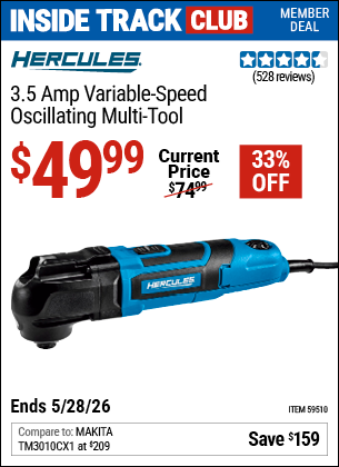 www.hfqpdb.com - HERCULES 3.5 AMP VARIABLE-SPEED OSCILLATING MULTI-TOOL Lot No. 59510