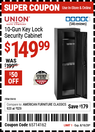 www.hfqpdb.com - UNION SAFE COMPANY 10-GUN KEY LOCK SECURITY CABINET Lot No. 59418