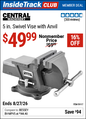 www.hfqpdb.com - CENTRAL MACHINERY 5 IN. SWIVEL VISE WITH ANVIL Lot No. 59117
