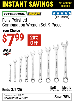 www.hfqpdb.com - PITTSBURGH FULLY POLISHED COMBINATION WRENCH SET, 9-PIECE Lot No. 69043/63282/42304/69044/42305