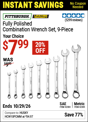www.hfqpdb.com - PITTSBURGH FULLY POLISHED COMBINATION WRENCH SET, 9-PIECE Lot No. 69043/63282/42304/69044/42305