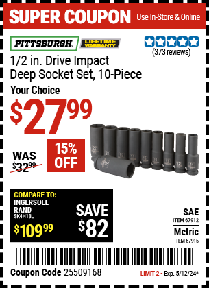 www.hfqpdb.com - 10 PIECE 1/2" DRIVE DEEP WALL IMPACT SOCKET SETS Lot No. 67912/61709/69263/67915/69287/61707