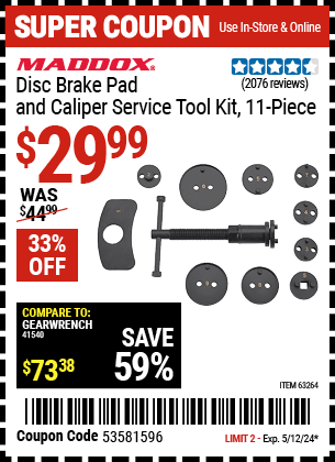 www.hfqpdb.com - MADDOX DISC BRAKE PAD AND CALIPER SERVICE TOOL KIT, 11-PIECE Lot No. 63264