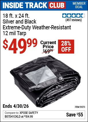 Harbor Freight 18 FT. X 24 FT. SILVER AND BLACK EXTREME-DUTY WEATHER-RESISTANT 12 MIL TARP coupon