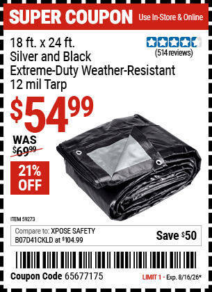 www.hfqpdb.com - 18 FT. X 24 FT. SILVER AND BLACK EXTREME-DUTY WEATHER-RESISTANT 12 MIL TARP Lot No. 59273