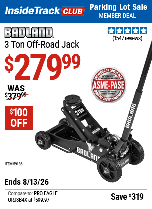 www.hfqpdb.com - BADLAND 3 TON OFF-ROAD JACK Lot No. 59136