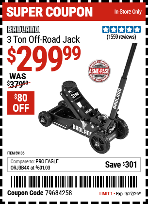 www.hfqpdb.com - BADLAND 3 TON OFF-ROAD JACK Lot No. 59136