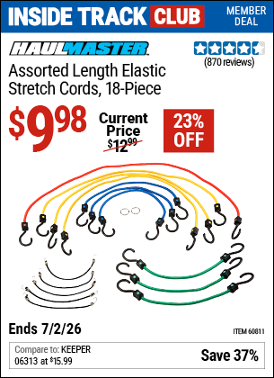 Harbor Freight HAUL-MASTER ASSORTED LENGTH ELASTIC STRETCH CORDS, 18-PIECE coupon