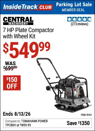 www.hfqpdb.com - CENTRAL MACHINERY 7 HP PLATE COMPACTOR WITH WHEEL KIT Lot No. 70167