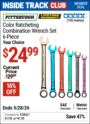 www.hfqpdb.com - PITTSBURGH COLOR RATCHETING COMBINATION WRENCH SET, 6-PIECE Lot No. 66053/66054