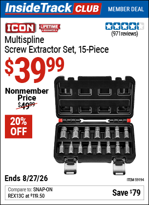 www.hfqpdb.com - ICON MULTISPLINE SCREW EXTRACTOR SET, 15-PIECE Lot No. 59194