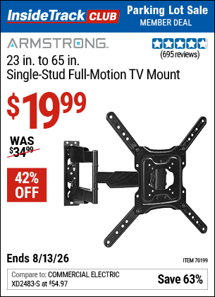 www.hfqpdb.com - ARMSTRONG 23 IN. TO 65 IN. SINGLE-STUD FULL-MOTION TV MOUNT Lot No. 70199