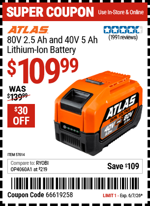 www.hfqpdb.com - ATLAS 80V 2.5 AH AND 40V 5 AH LITHIUM-ION BATTERY Lot No. 57014