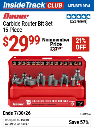 www.hfqpdb.com - BAUER CARBIDE ROUTER BIT SET, 15-PIECE Lot No. 59555