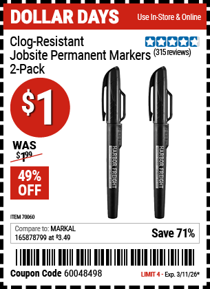 www.hfqpdb.com - CLOG-RESISTANT JOBSITE PERMANENT MARKERS, 2-PACK Lot No. 70060