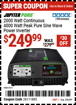www.hfqpdb.com - JUPITER PURE 2000 WATT CONTINUOUS/4000 WATT PEAK PURE SINE WAVE POWER INVERTER Lot No. 57272