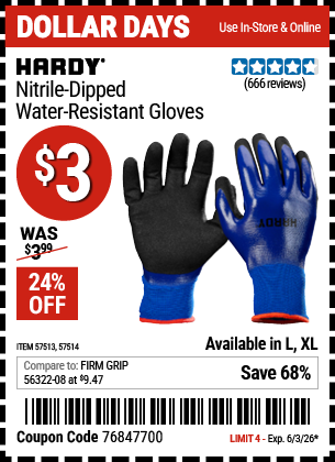 www.hfqpdb.com - HARDY NITRILE-DIPPED WATER-RESISTANT GLOVES Lot No. 57514/57513