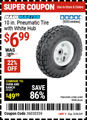 www.hfqpdb.com - HAULMASTER 10 IN. PNEUMATIC TIRE WITH WHITE HUB Lot No. 69385,62388,62409,30900