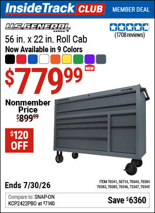 www.hfqpdb.com - U.S. GENERAL 56 IN. X 22 IN. ROLL CAB, SERIES 3 Lot No. 58714/70341/70344/70345/70346/70383/70384/70385