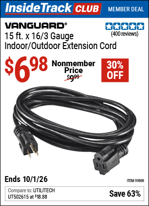 www.hfqpdb.com - VANGUARD 15 FT. X 16/3 GAUGE INDOOR/OUTDOOR EXTENSION CORD, BLACK Lot No. 59808