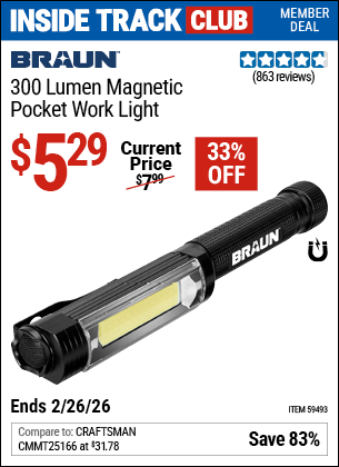 www.hfqpdb.com - BRAUN 300 LUMEN MAGNETIC POCKET WORK LIGHT Lot No. 59493