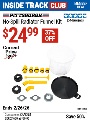www.hfqpdb.com - PITTSBURGH NO-SPILL RADIATOR FUNNEL KIT Lot No. 58423