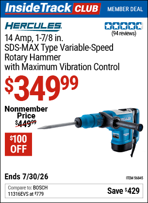www.hfqpdb.com - HERCULES 14 AMP, 1-7/8 IN. SDS-MAX TYPE VARIABLE-SPEED ROTARY HAMMER WITH MAXIMUM VIBRATION CONTROL Lot No. 56845
