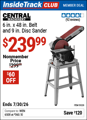 www.hfqpdb.com - CENTRAL MACHINERY 6 IN. X 48 IN. BELT AND 9 IN. DISC SANDER Lot No. 59220