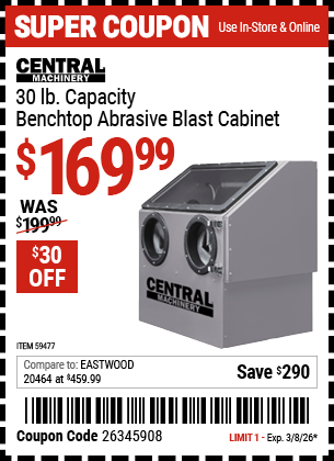 www.hfqpdb.com - CENTRAL MACHINERY 30 LB. CAPACITY BENCHTOP ABRASIVE BLAST CABINET Lot No. 59477