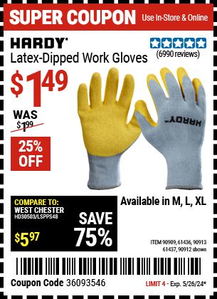 www.hfqpdb.com - HARDY LATEX-DIPPED WORK GLOVES Lot No. 90909, 61436, 90913, 61437, 90912