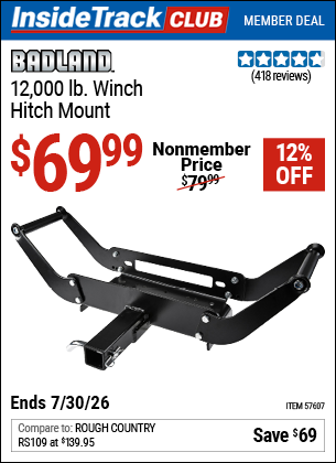 www.hfqpdb.com - BADLAND 12,000 LB. WINCH HITCH MOUNT Lot No. 57607