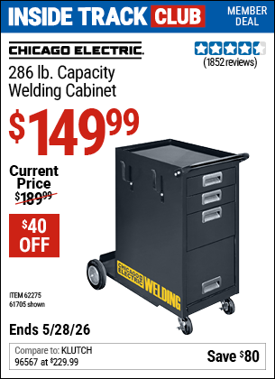 www.hfqpdb.com - CHICAGO ELECTRIC 286 LB. CAPACITY WELDING CABINET Lot No. 62275