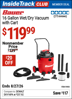 www.hfqpdb.com - BAUER 16 GALLON WET/DRY VACUUM WITH CART Lot No. 59850