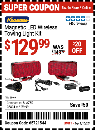 www.hfqpdb.com - KENWAY MAGNETIC LED WIRELESS TOWING LIGHT KIT Lot No. 58469