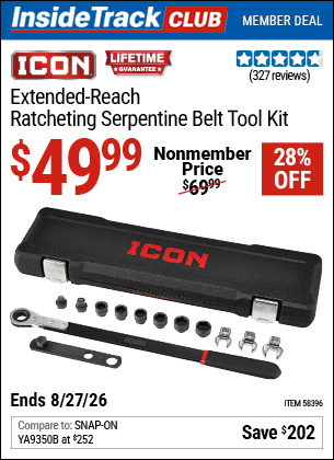 www.hfqpdb.com - ICON EXTENDED-REACH RATCHETING SERPENTINE BELT TOOL KIT Lot No. 58396