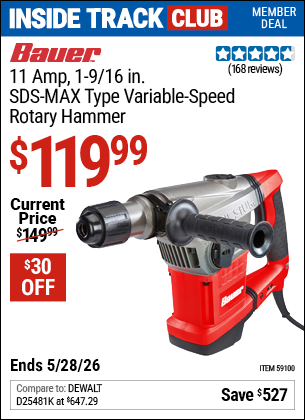 www.hfqpdb.com - BAUER 11 AMP, 1-9/16 IN. SDS-MAX TYPE VARIABLE-SPEED ROTARY HAMMER Lot No. 59100