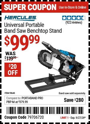 www.hfqpdb.com - HERCULES UNIVERSAL PORTABLE BAND SAW BENCHTOP STAND Lot No. 59640
