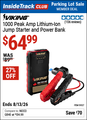 www.hfqpdb.com - VIKING 1000 PEAK AMP LITHIUM-ION JUMP STARTER AND POWER BANK Lot No. 59527